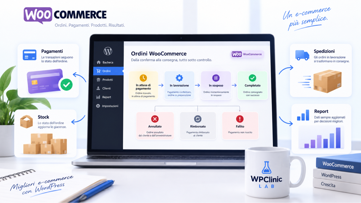 Stati ordine in WooCommerce: significato, effetti su pagamenti, stock e report
